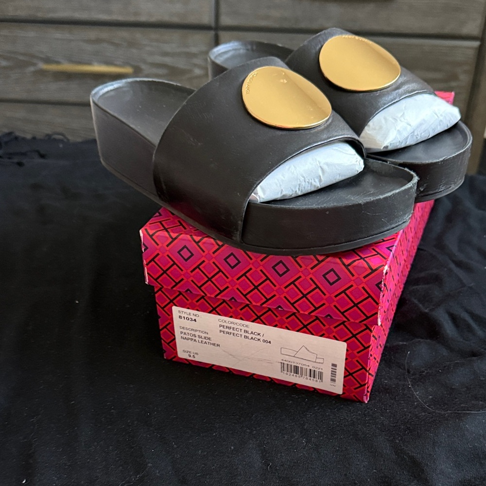 PATOS SLIDE Napa leather Black and Gold Sandals